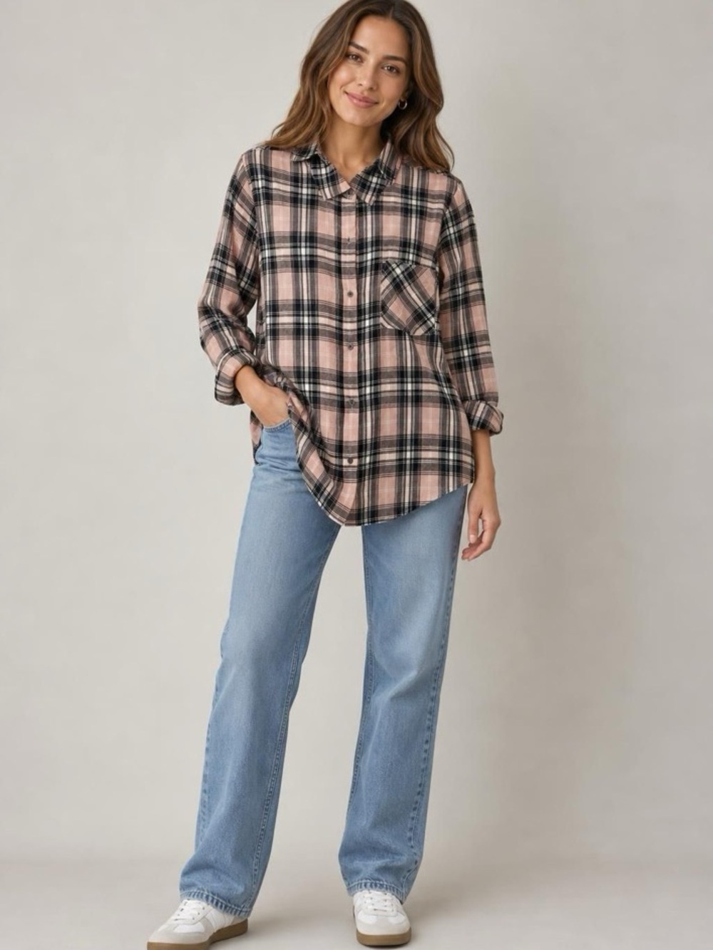 Nordstrom Pink and Black Plaid Button-Down Shirt NWT SZ XL Melrose & Market